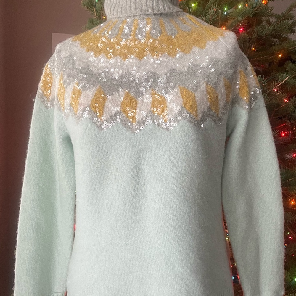 J Crew Fair Isle Sequined Turtleneck Sweater - Picture 3 of 7